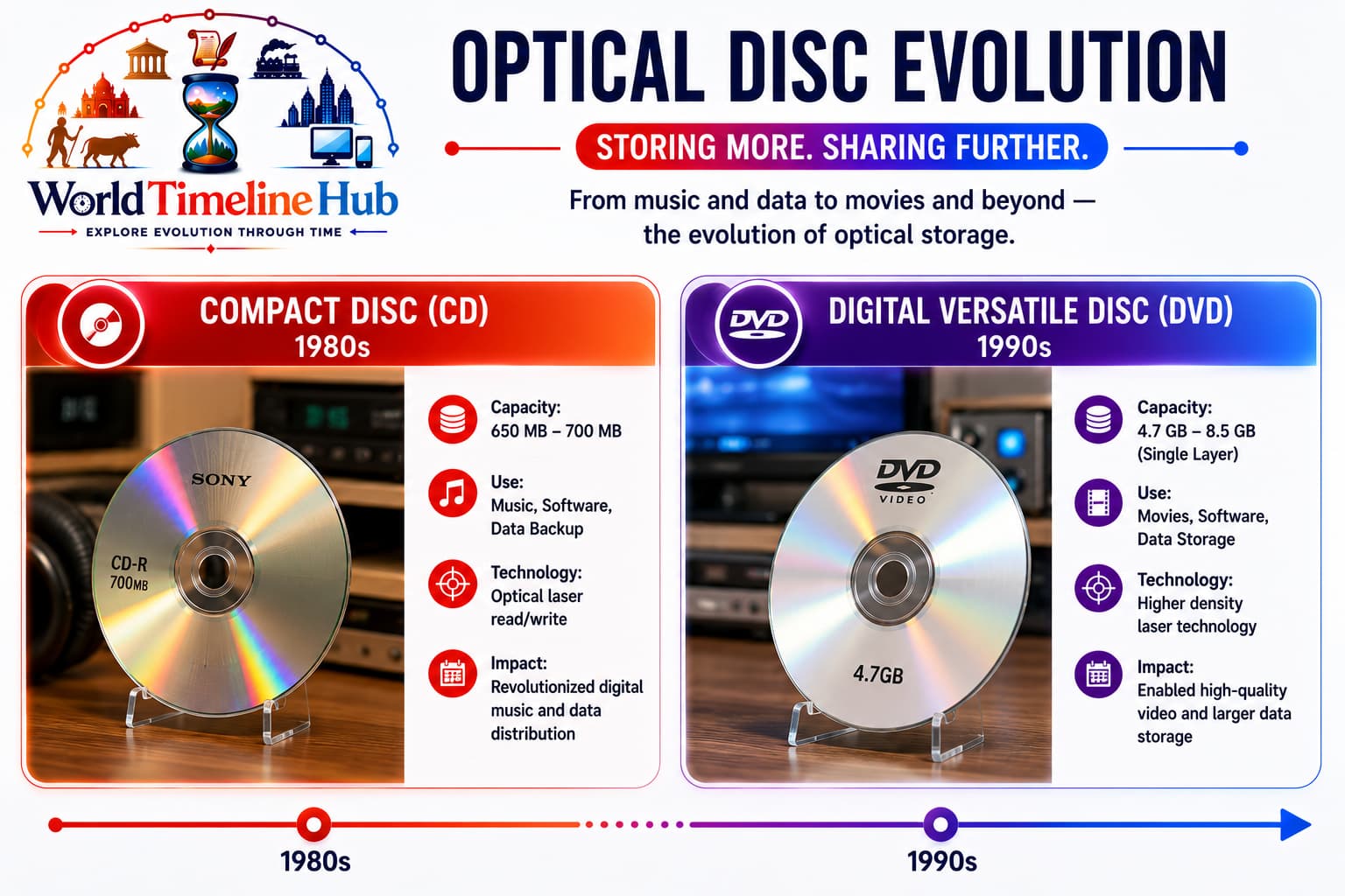 Compact discs and optical media for digital audio and data storage
