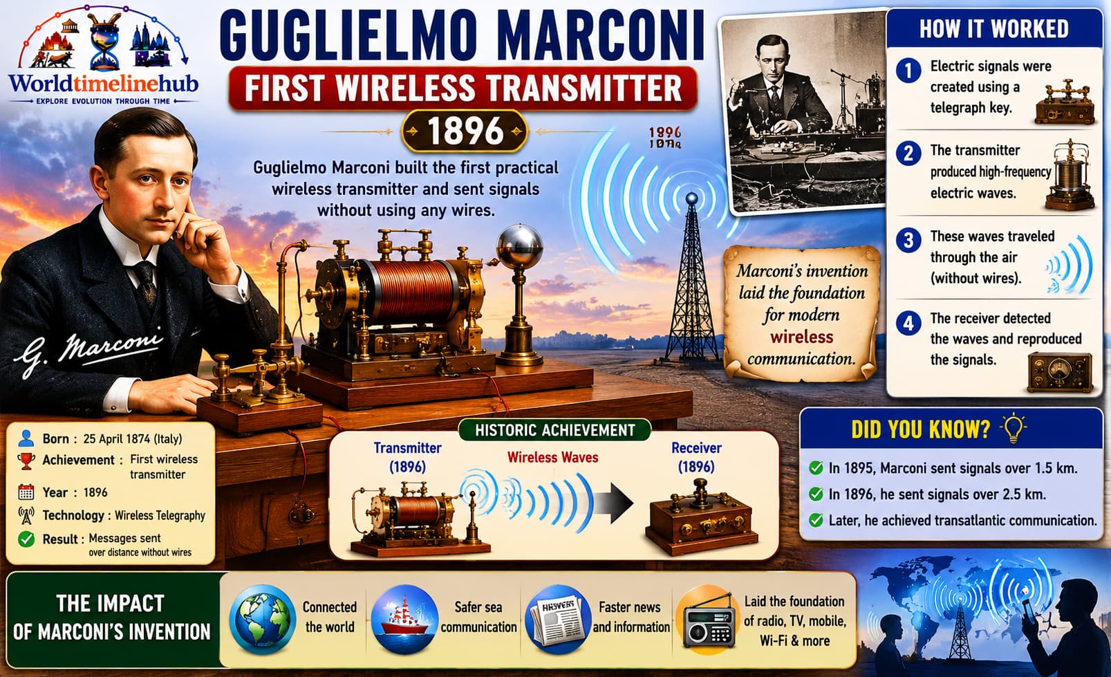 Early wireless telegraphy and Marconi-era spark-gap radio equipment for ship-to-shore Morse communication