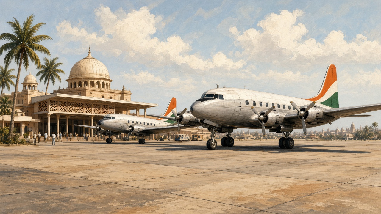 Classic Indian propeller airliner and early jet at an Indian airport