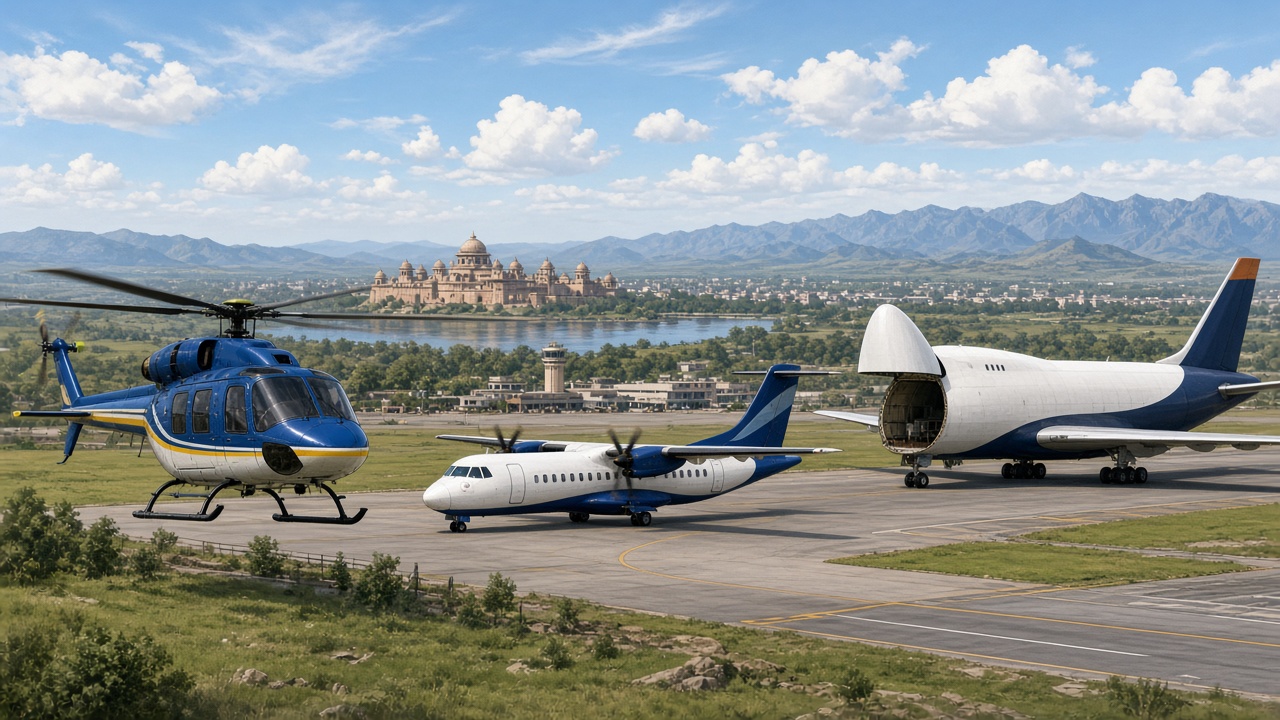 Indian helicopter, regional turboprop, and cargo freighter representing Indian air transport types