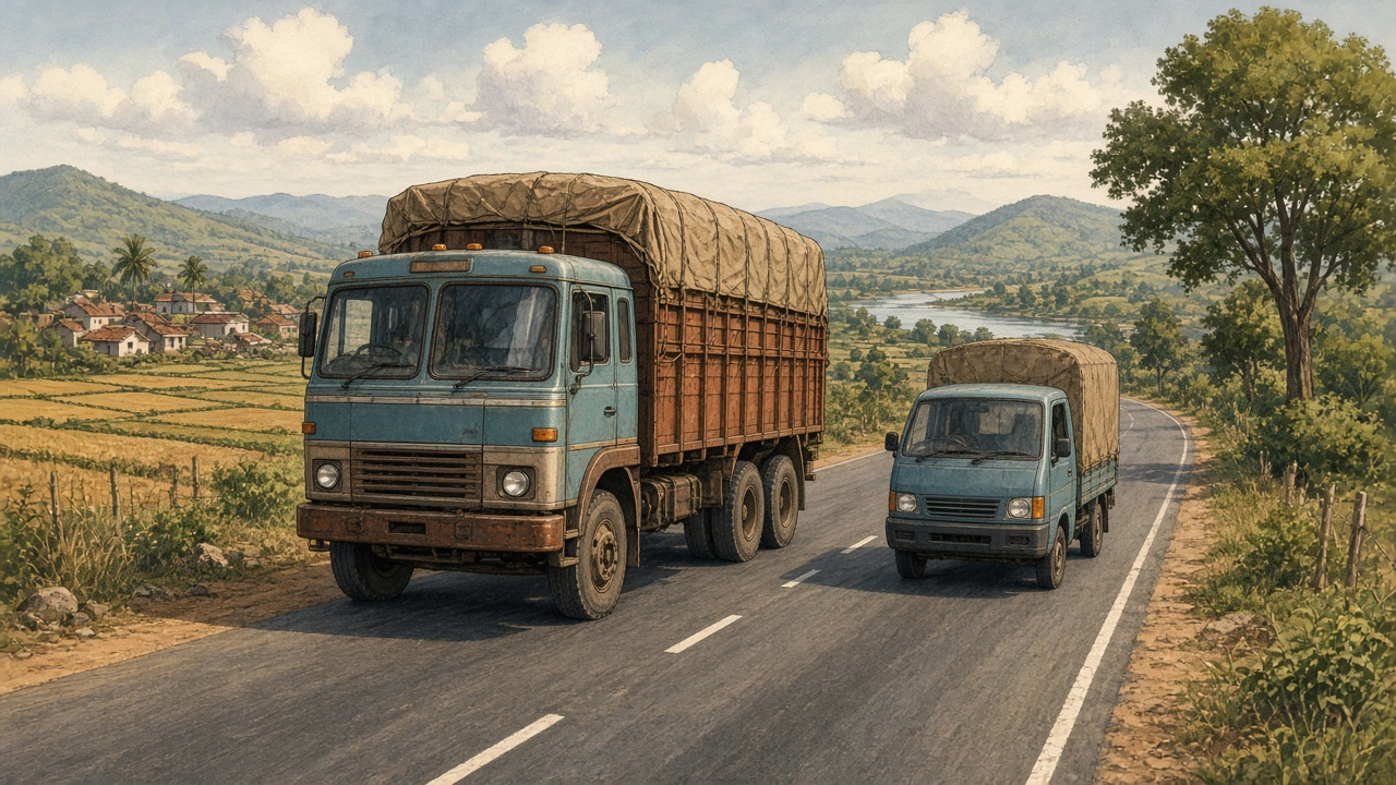 Indian commercial truck and tempo on an Indian highway representing freight auto transport
